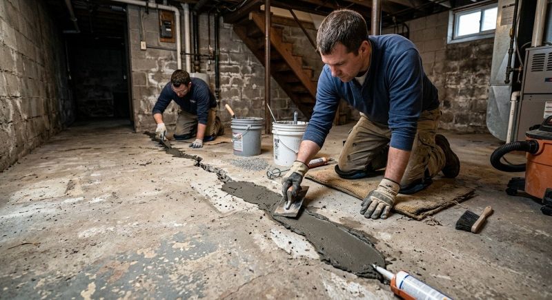 Cracked Basement Floor Repair in Amesbury, MA